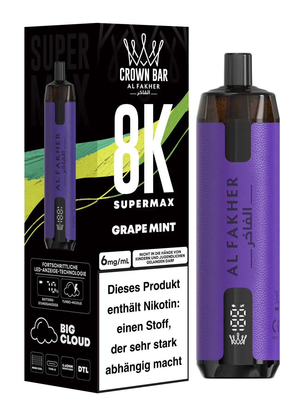 AL FAKHER - SuperMax - 8.000 Züge - Grape Mint