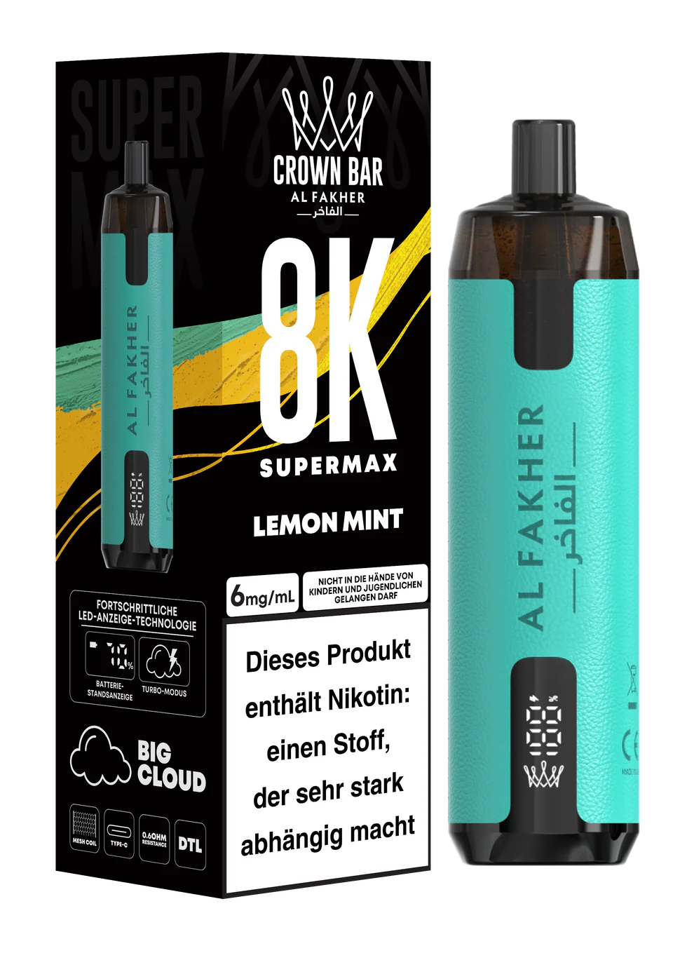 AL FAKHER - SuperMax - 8.000 Züge - Lemon Mint